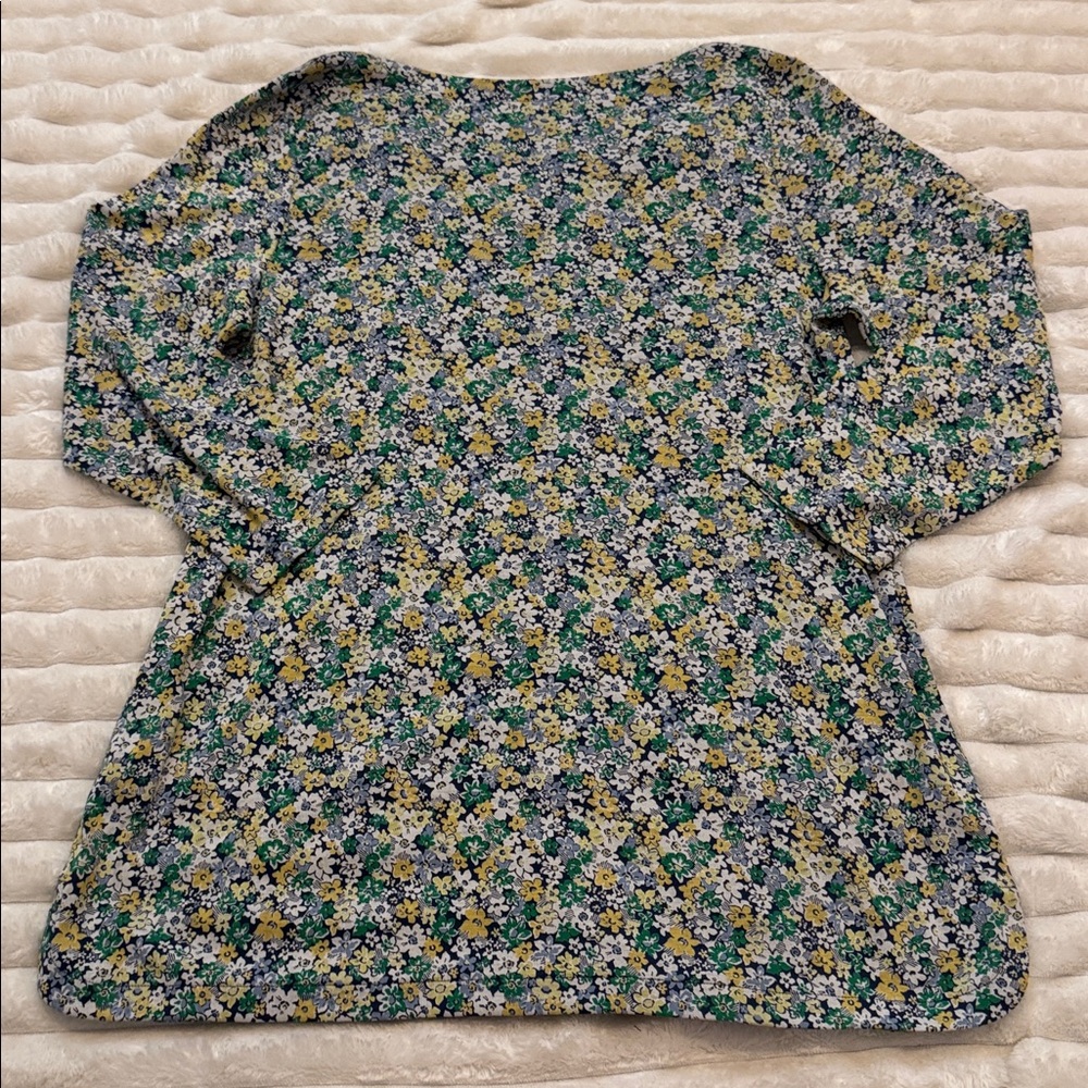 J. Jill Navy Prima Cotton Sz Lg Floral V-Neck 3/4 Sleeve Tee - Picture 4 of 4